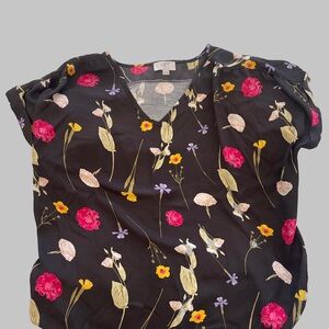LOFT Black Floral Blouse